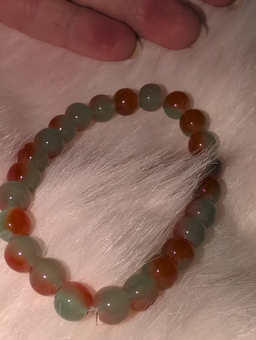 Beaded Green and Orange Gemstone Stretch Bracelet